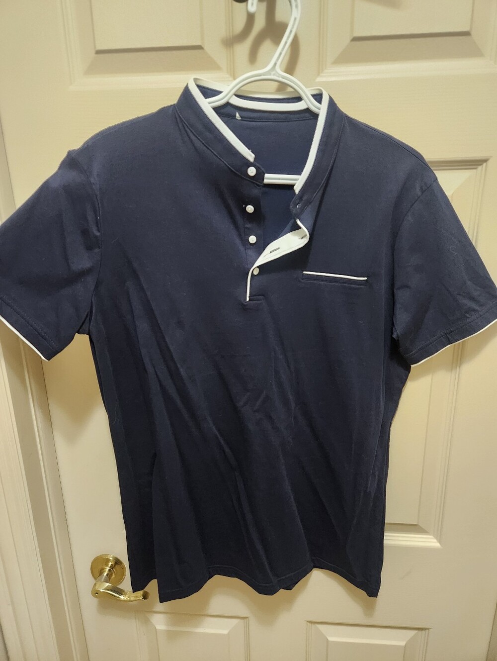 Men's Navy Short-Sleeve Polo with White Trim - No Brand